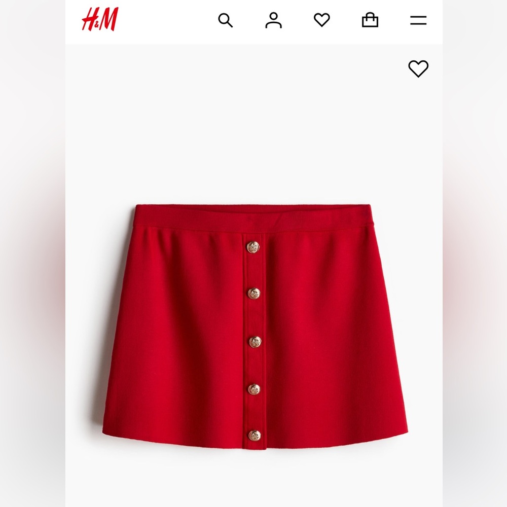 H&M BUTTON-FRONT FINE-KNIT SKIRT red XL NWT